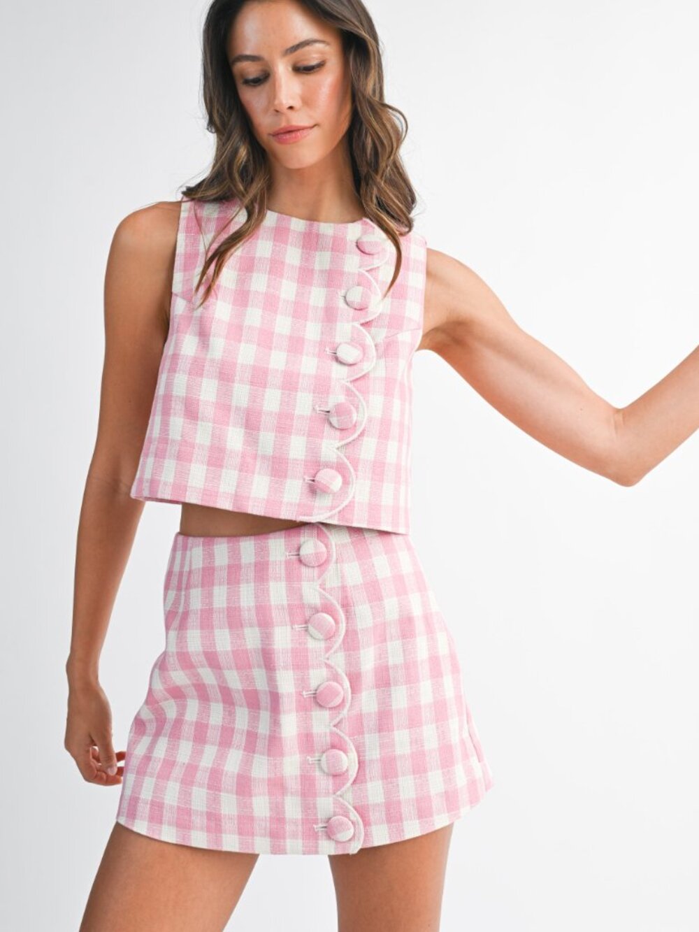 NWT Mable Pink Gingham Tweed Button Top and Skort Set - Picture 6 of 6